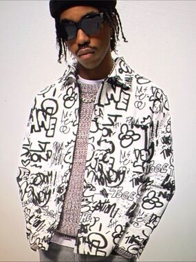 ZARA Black & White Graffiti Print Jean Jacket